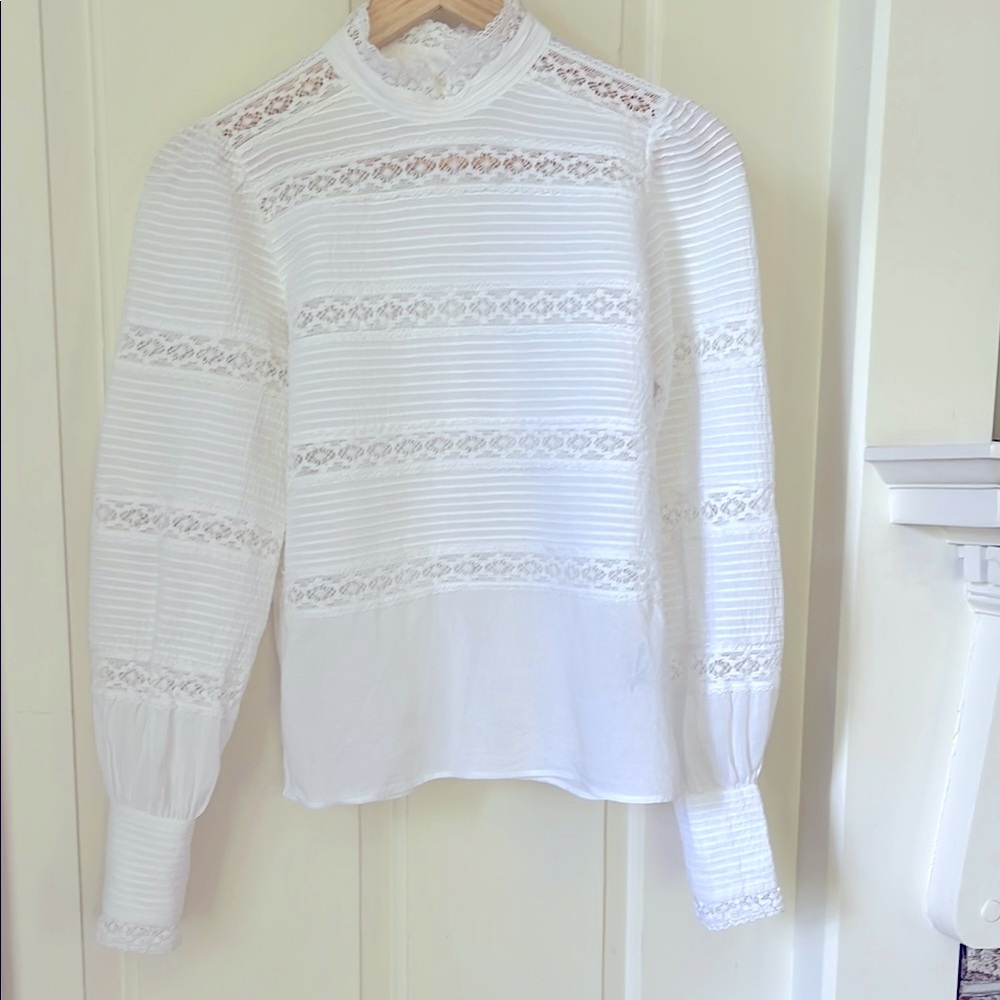 Isabel Marant Étoile Lace Pintuck Top Blouse in Doen Jane Birkin style sz S/36